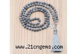 GMN8217 18 - 36 inches 8mm grey picture jasper 54, 108 beads mala necklace with tassel