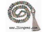 GMN8407 8mm, 10mm Indian agate 27, 54, 108 beads mala necklace with tassel