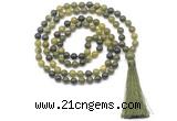 GMN8408 8mm, 10mm Canadian jade 27, 54, 108 beads mala necklace with tassel