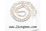GMN8410 8mm, 10mm white howlite 27, 54, 108 beads mala necklace with tassel