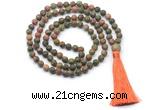 GMN8429 8mm, 10mm matte unakite 27, 54, 108 beads mala necklace with tassel