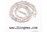 GMN8444 8mm, 10mm matte white crazy agate 27, 54, 108 beads mala necklace with tassel