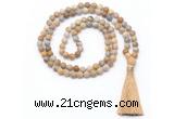 GMN8447 8mm, 10mm matte fossil coral 27, 54, 108 beads mala necklace with tassel