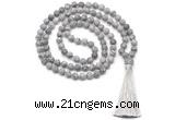 GMN8452 8mm, 10mm matte grey picture jasper 27, 54, 108 beads mala necklace with tassel