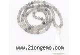 GMN8462 8mm, 10mm cloudy quartz 27, 54, 108 beads mala necklace with tassel