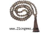 GMN8464 8mm, 10mm smoky quartz 27, 54, 108 beads mala necklace with tassel