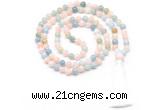 GMN8467 8mm, 10mm morganite 27, 54, 108 beads mala necklace with tassel