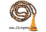 GMN8477 8mm, 10mm yellow tiger eye 27, 54, 108 beads mala necklace with tassel