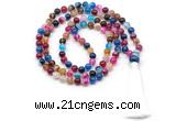 GMN8496 8mm, 10mm colorful banded agate 27, 54, 108 beads mala necklace with tassel