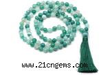 GMN8497 8mm, 10mm green banded agate 27, 54, 108 beads mala necklace with tassel