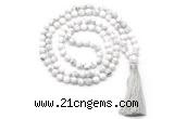 GMN8510 8mm, 10mm white howlite 27, 54, 108 beads mala necklace with tassel