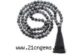 GMN8514 8mm, 10mm snowflake obsidian 27, 54, 108 beads mala necklace with tassel