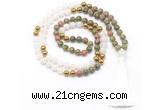 GMN8553 8mm, 10mm unakite, white jade & hematite 108 beads mala necklace with tassel