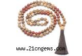 GMN8556 8mm, 10mm matte picture jasper, red jasper & hematite 108 beads mala necklace with tassel