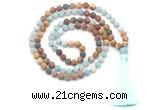 GMN8569 8mm, 10mm matte amazonite & mixed jasper 108 beads mala necklace with tassel