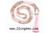 GMN8581 8mm, 10mm sunstone, rose quartz & white jade 108 beads mala necklace with tassel