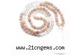 GMN8584 8mm, 10mm sunstone, white crystal & white jade 108 beads mala necklace with tassel