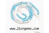 GMN8631 8mm, 10mm white & blue howlite 108 beads mala necklace with tassel