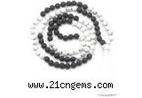 GMN8635 8mm, 10mm white howlite & black lava 108 beads mala necklace with tassel