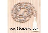 GMN8702 Hand-Knotted 8mm, 10mm Matte Sunstone 108 Beads Mala Necklace