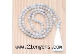 GMN8709 Hand-Knotted 8mm, 10mm Matte White Crazy Agate 108 Beads Mala Necklace