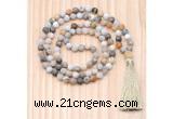 GMN8711 Hand-Knotted 8mm, 10mm Matte Bamboo Leaf Agate 108 Beads Mala Necklace
