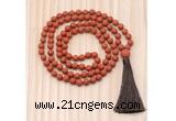 GMN8715 Hand-Knotted 8mm, 10mm Matte Red Jasper 108 Beads Mala Necklace