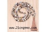 GMN8716 Hand-Knotted 8mm, 10mm Matte Zebra Jasper 108 Beads Mala Necklace