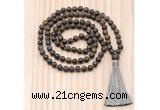 GMN8722 Hand-Knotted 8mm, 10mm Matte Bronzite 108 Beads Mala Necklace