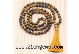 GMN8724 Hand-Knotted 8mm, 10mm Matte Yellow Tiger Eye 108 Beads Mala Necklace