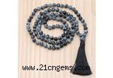 GMN8728 Hand-Knotted 8mm, 10mm Matte Snowflake Obsidian 108 Beads Mala Necklace