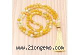 GMN8819 Hand-Knotted 8mm, 10mm Yellow Banded Agate 108 Beads Mala Necklace
