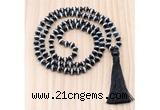 GMN8836 Hand-Knotted 8mm, 10mm Tibetan Agate 108 Beads Mala Necklace