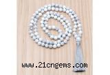 GMN8838 Hand-Knotted 8mm, 10mm White howlite 108 Beads Mala Necklace