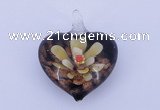 LP02 16*32*40mm heart inner flower lampwork glass pendants