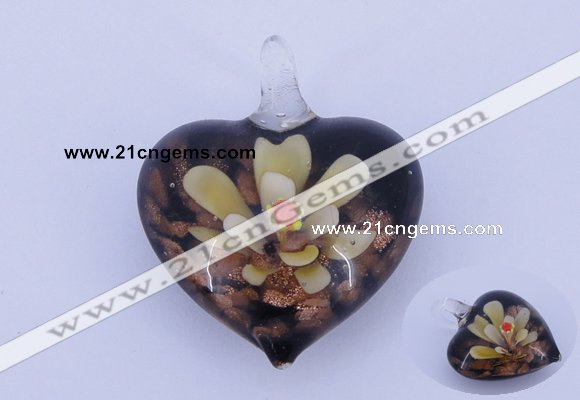 LP02 16*32*40mm heart inner flower lampwork glass pendants