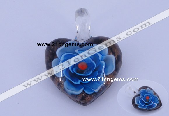 LP04 16*30*38mm heart inner flower lampwork glass pendants