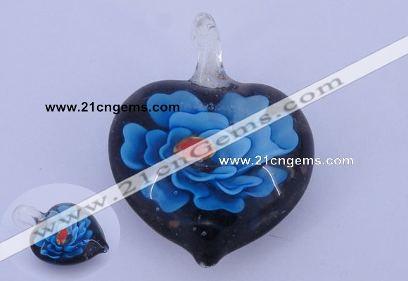 LP05 15*28*40mm heart inner flower lampwork glass pendants