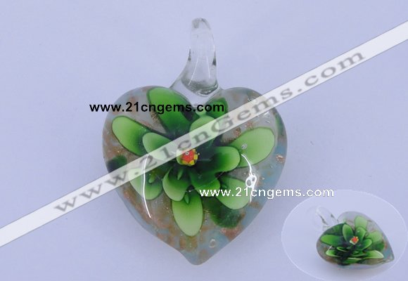 LP06 15*30*40mm heart inner flower lampwork glass pendants