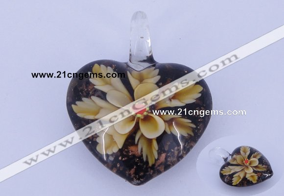 LP07 15*32*41mm heart inner flower lampwork glass pendants