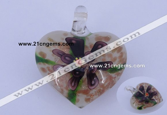 LP10 16*32*38mm heart inner flower lampwork glass pendants