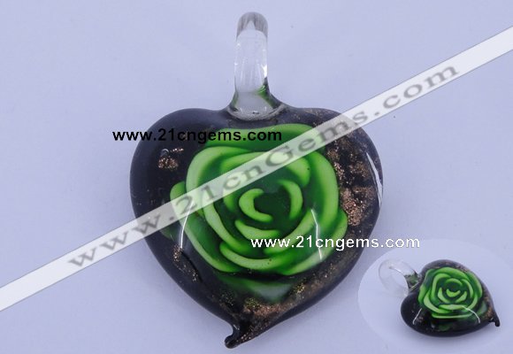 LP11 14*35*45mm heart inner flower lampwork glass pendants