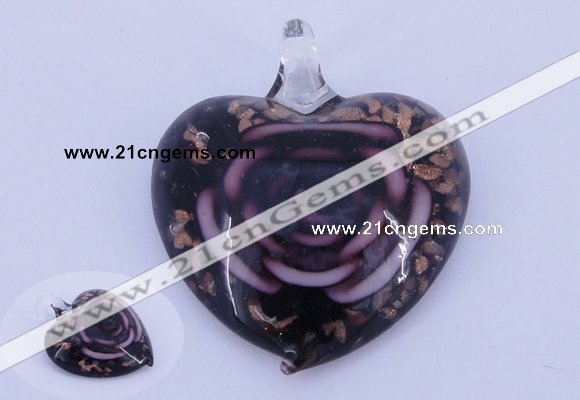 LP12 13*38*43mm heart inner flower lampwork glass pendants