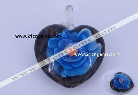 LP15 15*30*38mm heart inner flower lampwork glass pendants