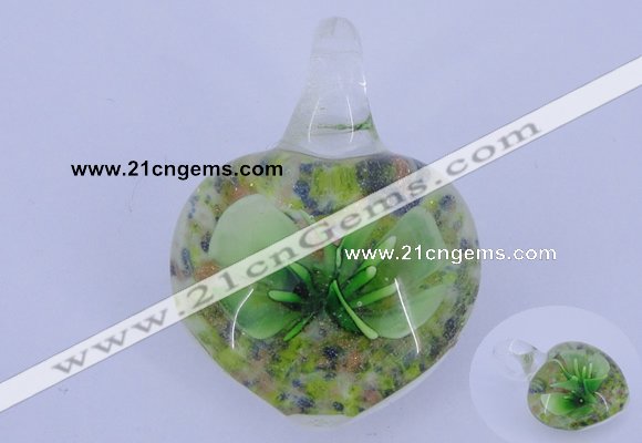 LP18 18*30*40mm heart inner flower lampwork glass pendants