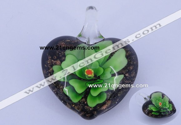 LP19 18*32*39mm heart inner flower lampwork glass pendants