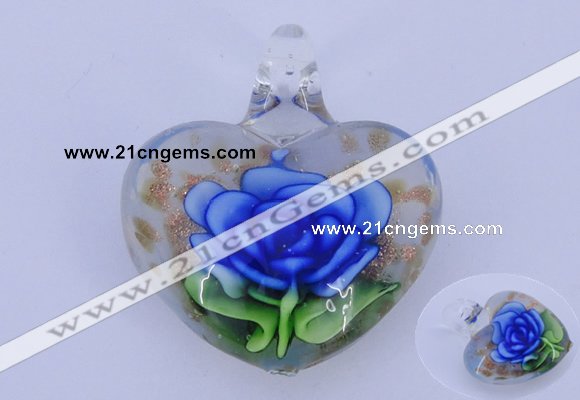 LP20 16*35*40mm heart inner flower lampwork glass pendants