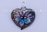 LP21 14*36*42mm heart inner flower lampwork glass pendants