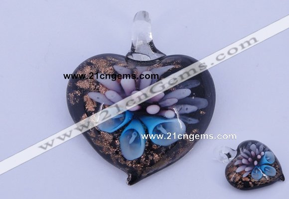 LP21 14*36*42mm heart inner flower lampwork glass pendants