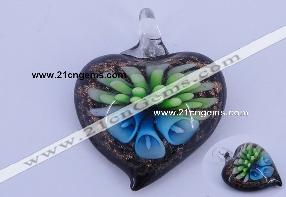 LP22 15*36*44mm heart inner flower lampwork glass pendants